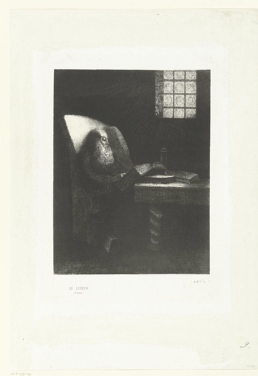 Læseren Le Liseur (titel på objekt) Portræt af Rodolphe Bresdin af Odilon Redon