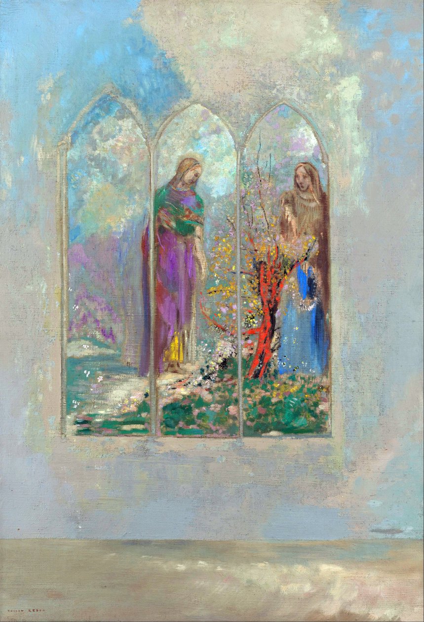 Andagt foran en rød busk - Andagt nær en rød busk - Maleri af Odilon Redon (1840-1916) af Odilon Redon