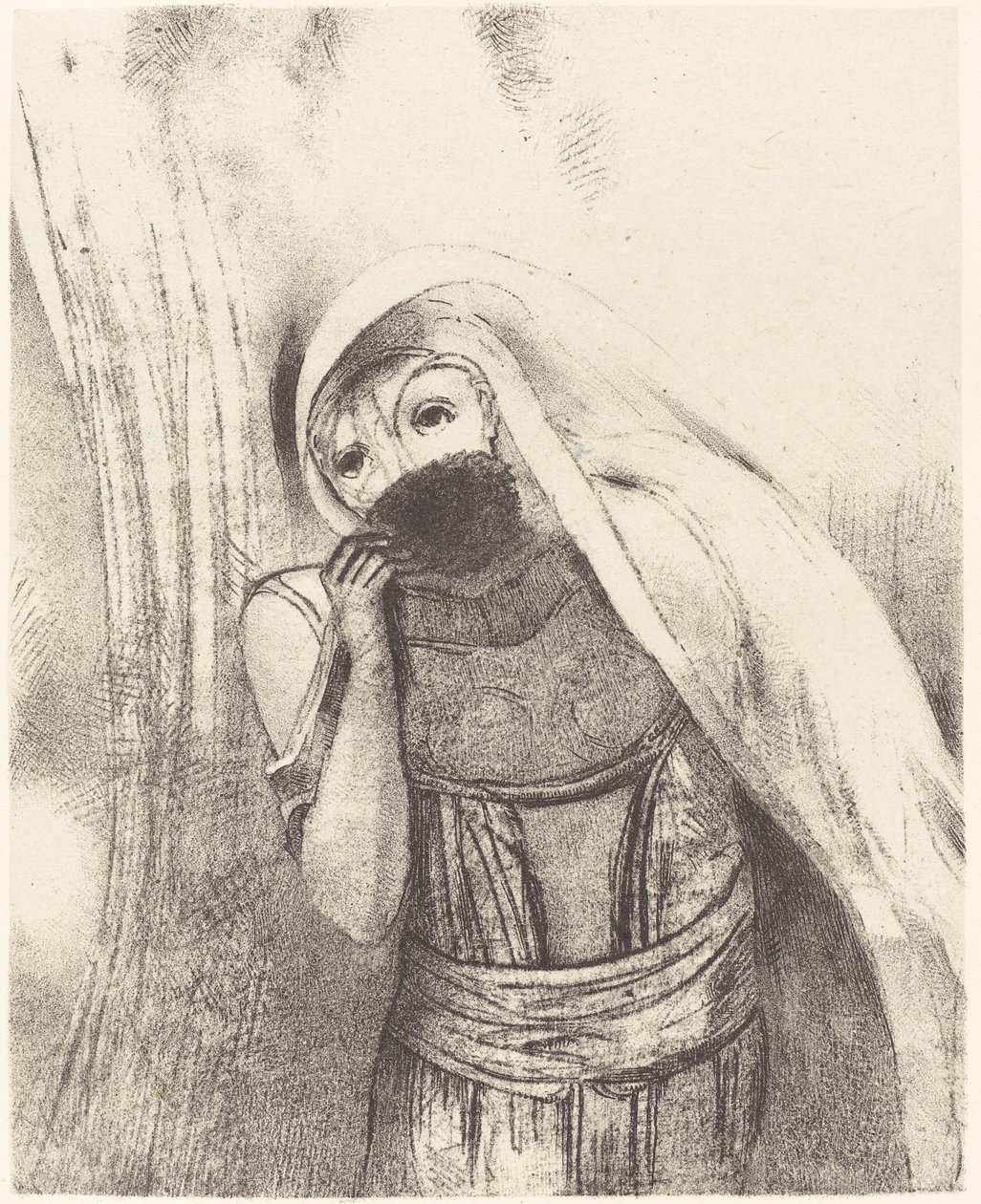 Hun trækker fra sin barm en svamp, helt sort, og dækker den med kys af Odilon Redon