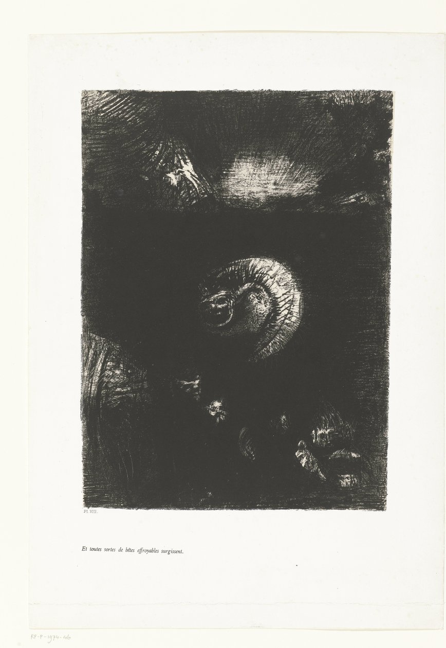 Og alle slags afskyelige udyr dukkede op Et toutes sortes de bêtes effroyables surgissent (titel på objekt) Tentation de Saint-Antoine (1) (serietitel) Temptation of Saint Anthony (serietitel) af Odilon Redon