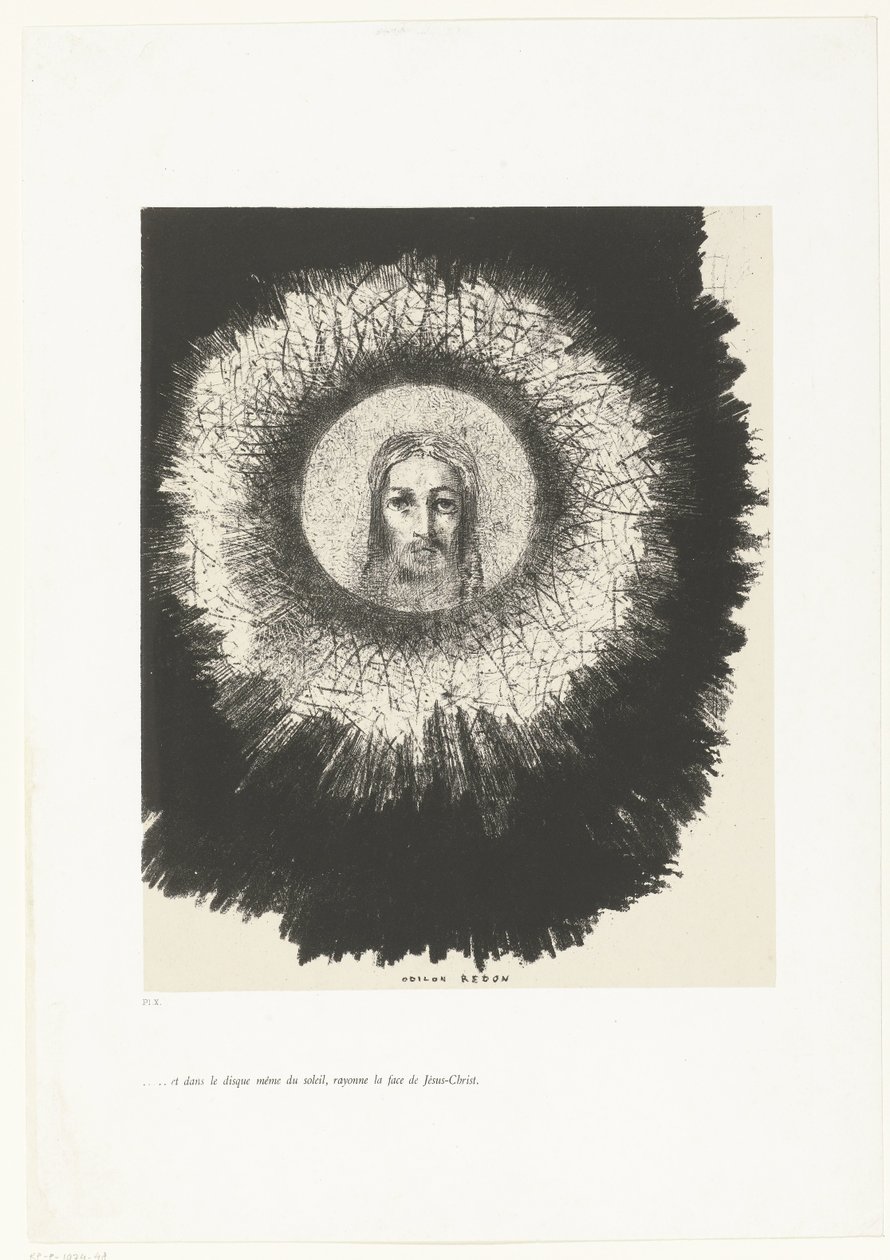 Og i solens skive skinnede Kristi ansigt ...et dans le disque même du soleil, rayonne la face de Jésus-Christ (titel på objektet) Tentation de Saint-Antoine (1) (serietitel) Temptation of Saint Anthony (serietitel) af Odilon Redon