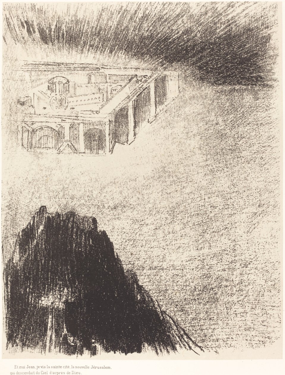 Og jeg, Johannes, så den hellige by, det nye Jerusalem, komme ned fra Gud fra himlen af Odilon Redon