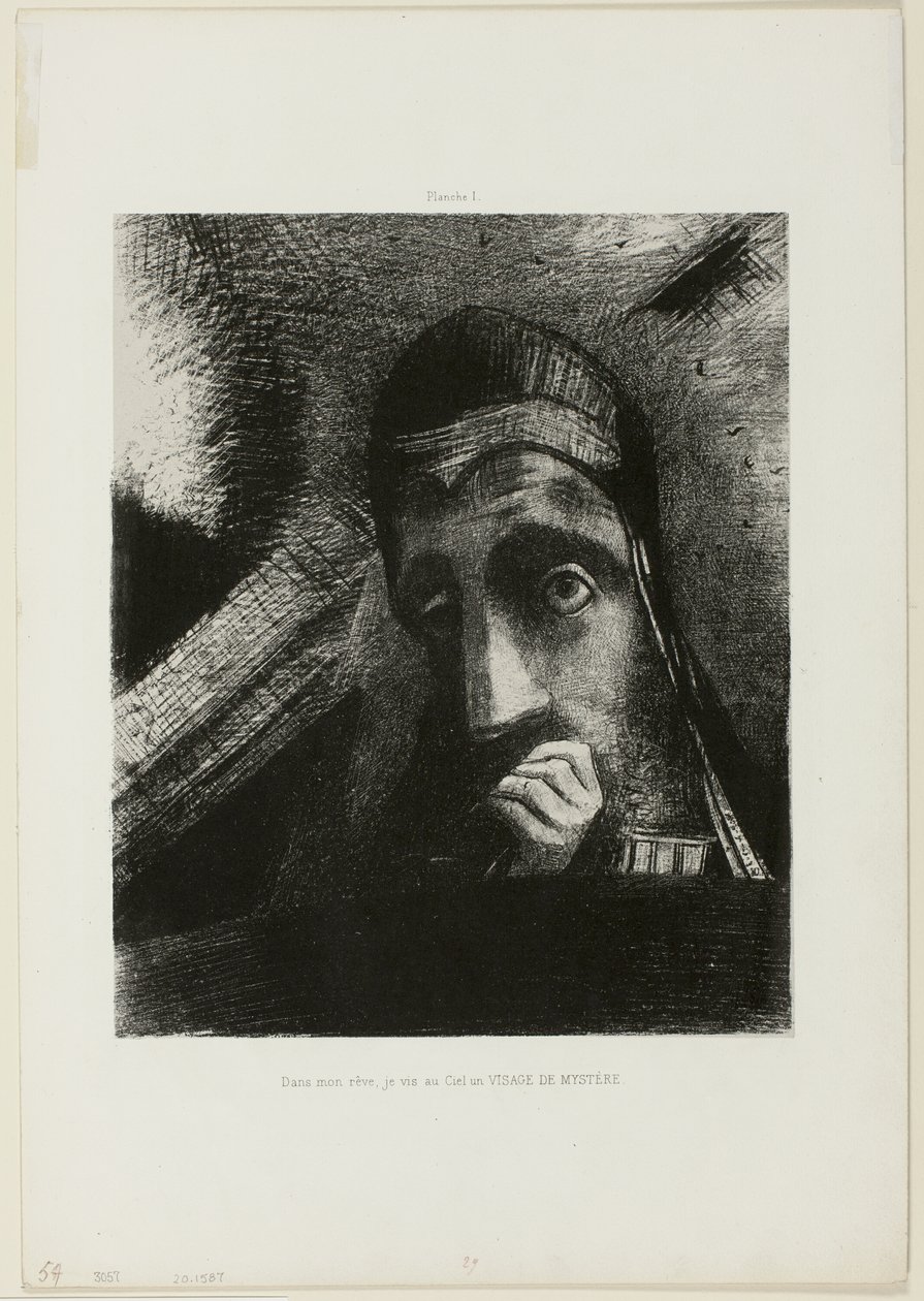 Face of Mystery (I min drøm så jeg i himlen et ANSIGT OF MYSTERY), plade 1 fra Homage to Goya af Odilon Redon