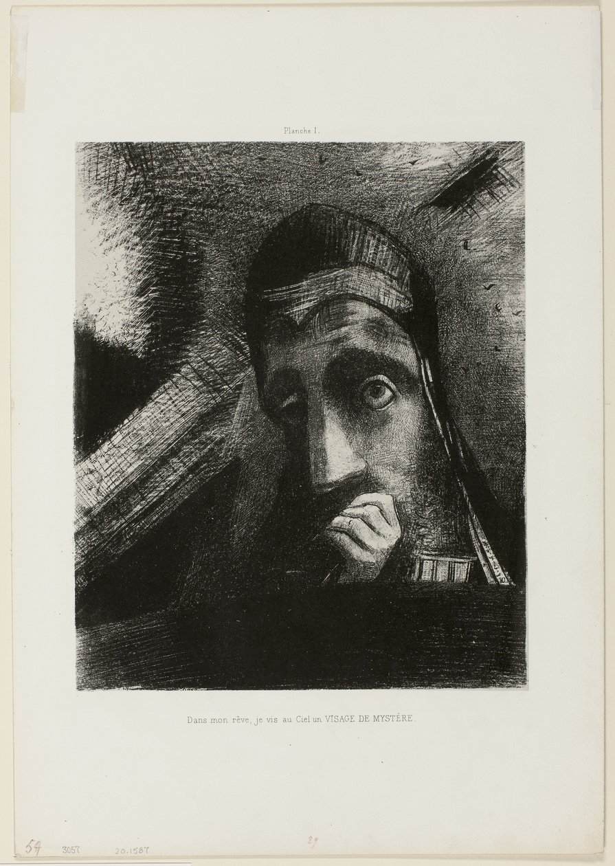 Face of Mystery (I min drøm så jeg i himlen et ANSIGT OF MYSTERY), plade 1 fra Homage to Goya af Odilon Redon