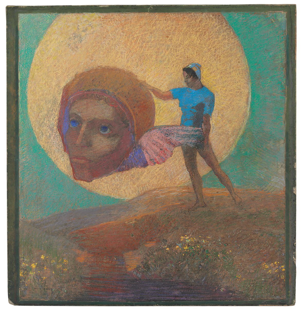 Figur iført et bevinget hoved (The Fall of Icarus) af Odilon Redon
