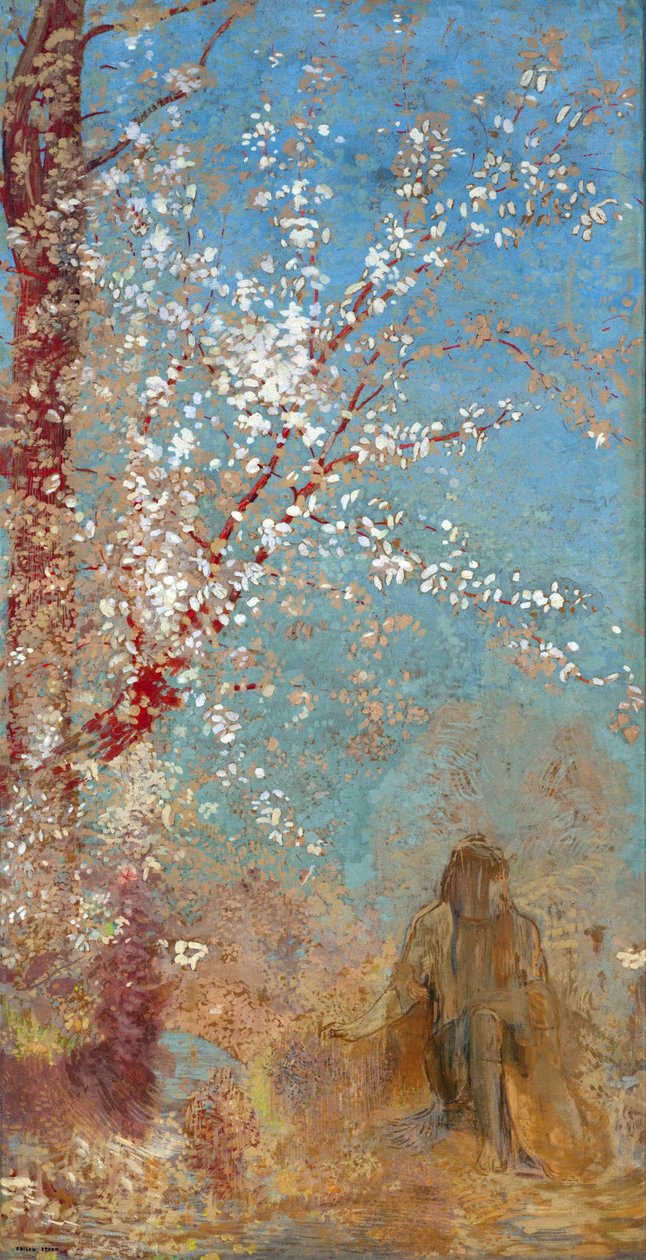 Figure under a flower in bloom - Figure under a blossoming tree - Painting by Odilon Redondani af Odilon Redon