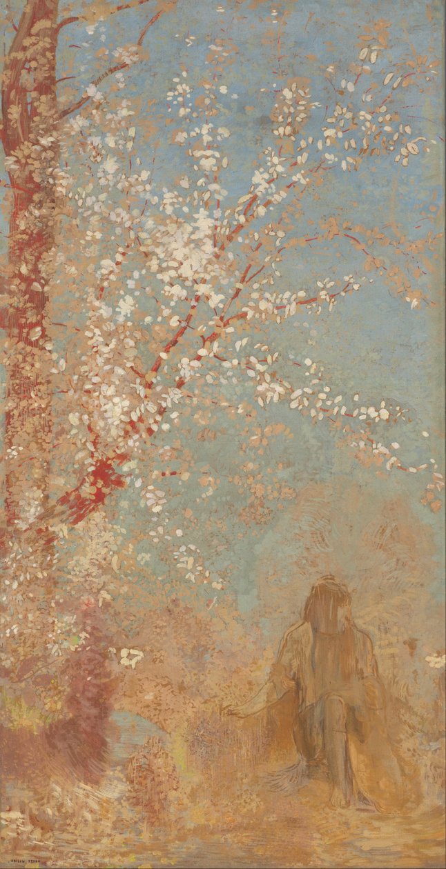 Figur unter einem blühenden Baum af Odilon Redon