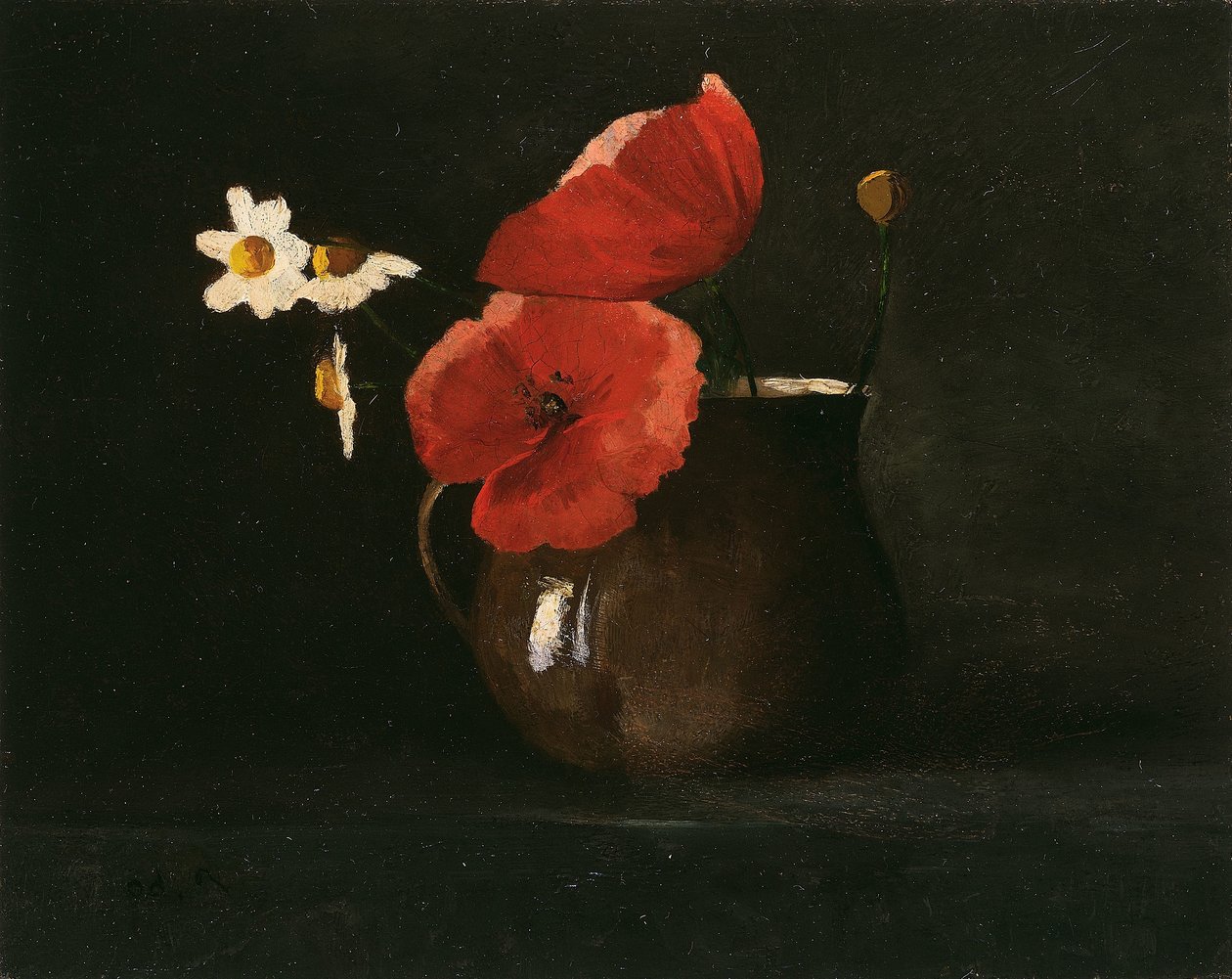 Blomster: Poppies and Daisies, ca. 1867 (olie på karton) af Odilon Redon
