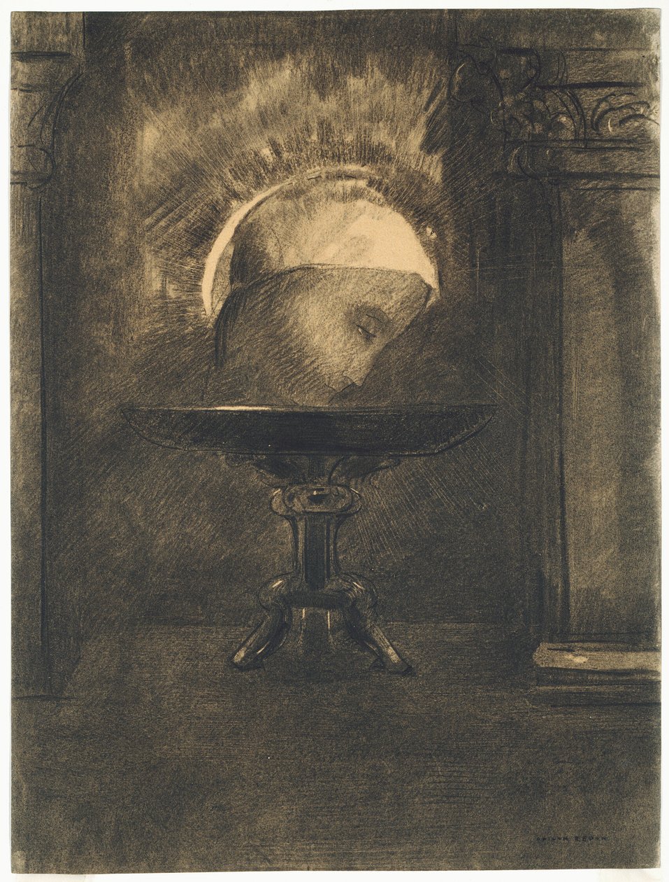 Hoved med frygisk hue, på en salve af Odilon Redon