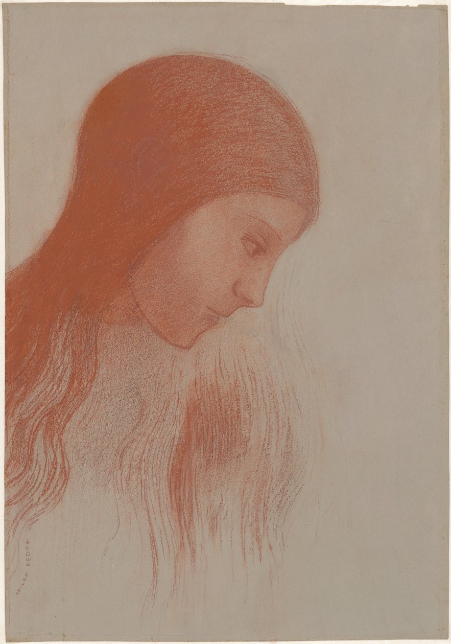Hoved af en ung pige i profil af Odilon Redon