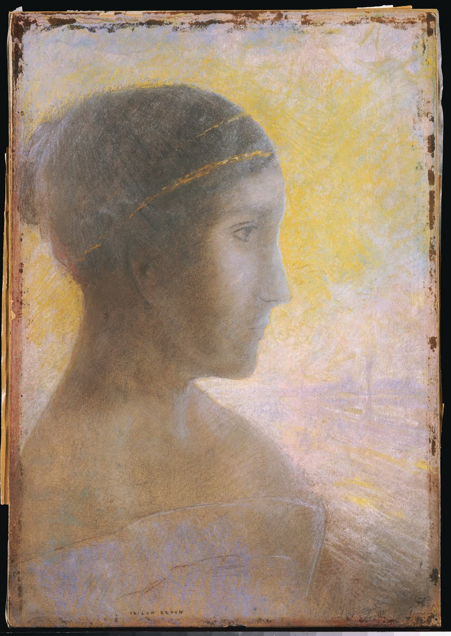 Leder af en ung kvinde i profil, ca. 1895 af Odilon Redon