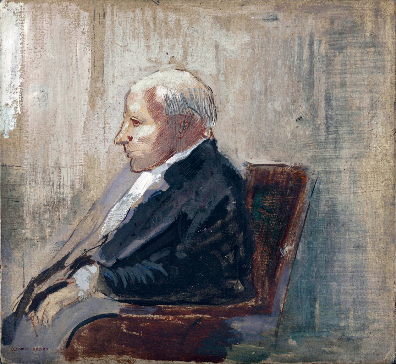 Siddende mand - Maleri af Odilon Redon (1840-1916), olie på pap (21,9x23,5 cm), ca. 1910 - MOMA (Museum of Modern Art), New York (USA) af Odilon Redon