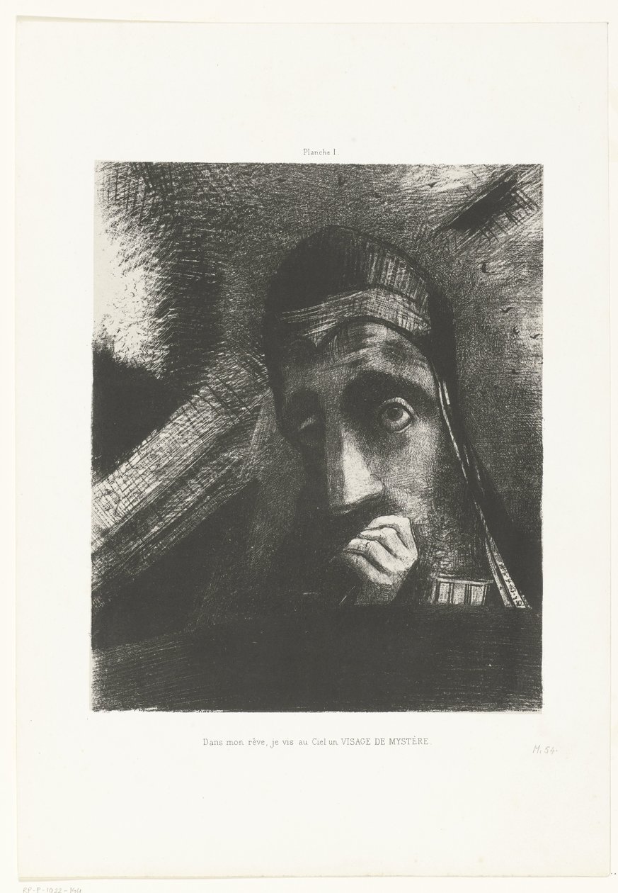 Jeg så i min drøm et mystisk ansigt på himlen Dans mon rêve, je vis au Ciel un VISAGE DE MYSTÈRE (titel på objekt) af Odilon Redon