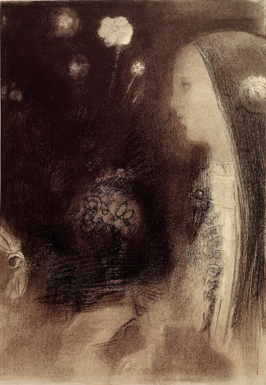 I drømmen Gravering af Odilon Redon (1840-1916) 1879 Paris, privat samling af Odilon Redon