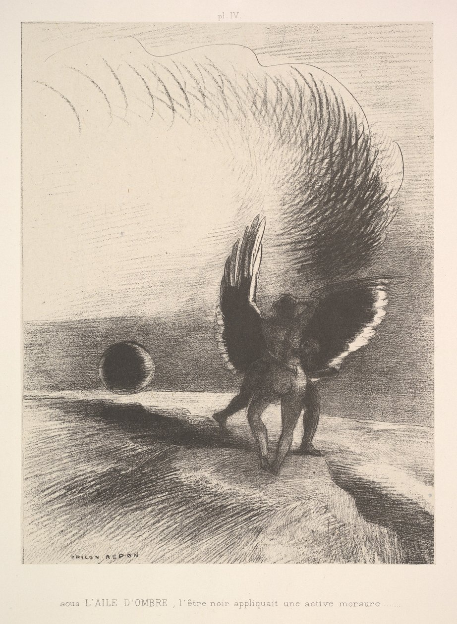 I skyggen af vingen bed det sorte væsen, 1891. af Odilon Redon