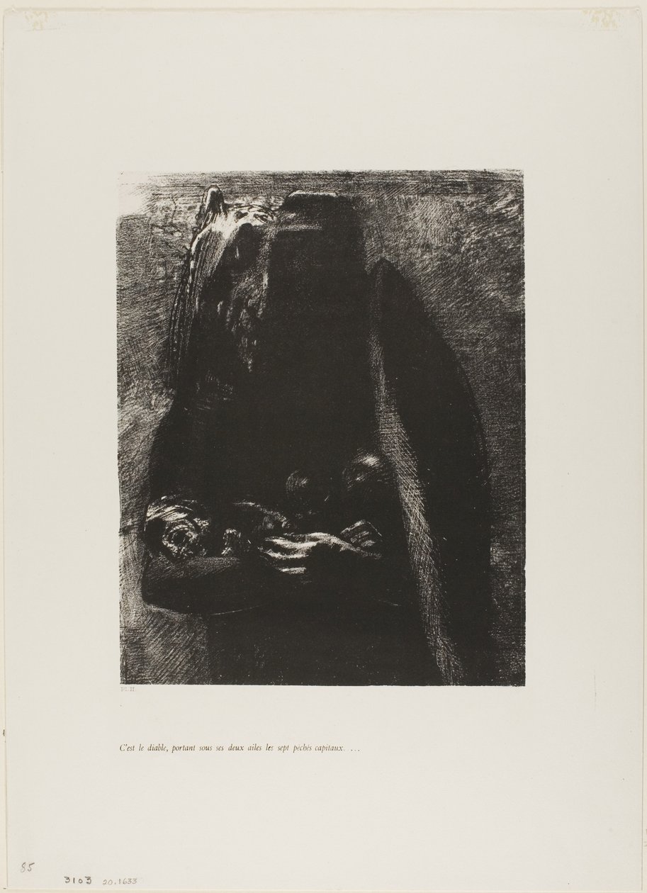 Det er Djævelen, der bærer de syv dødssynder under sine to vinger, plade 2 fra The Temptation of Saint Anthony (1. serie) af Odilon Redon
