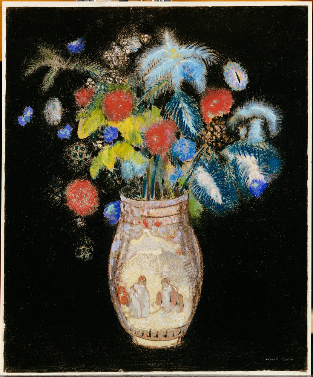 Stor buket på sort baggrund, ca. 1910 af Odilon Redon