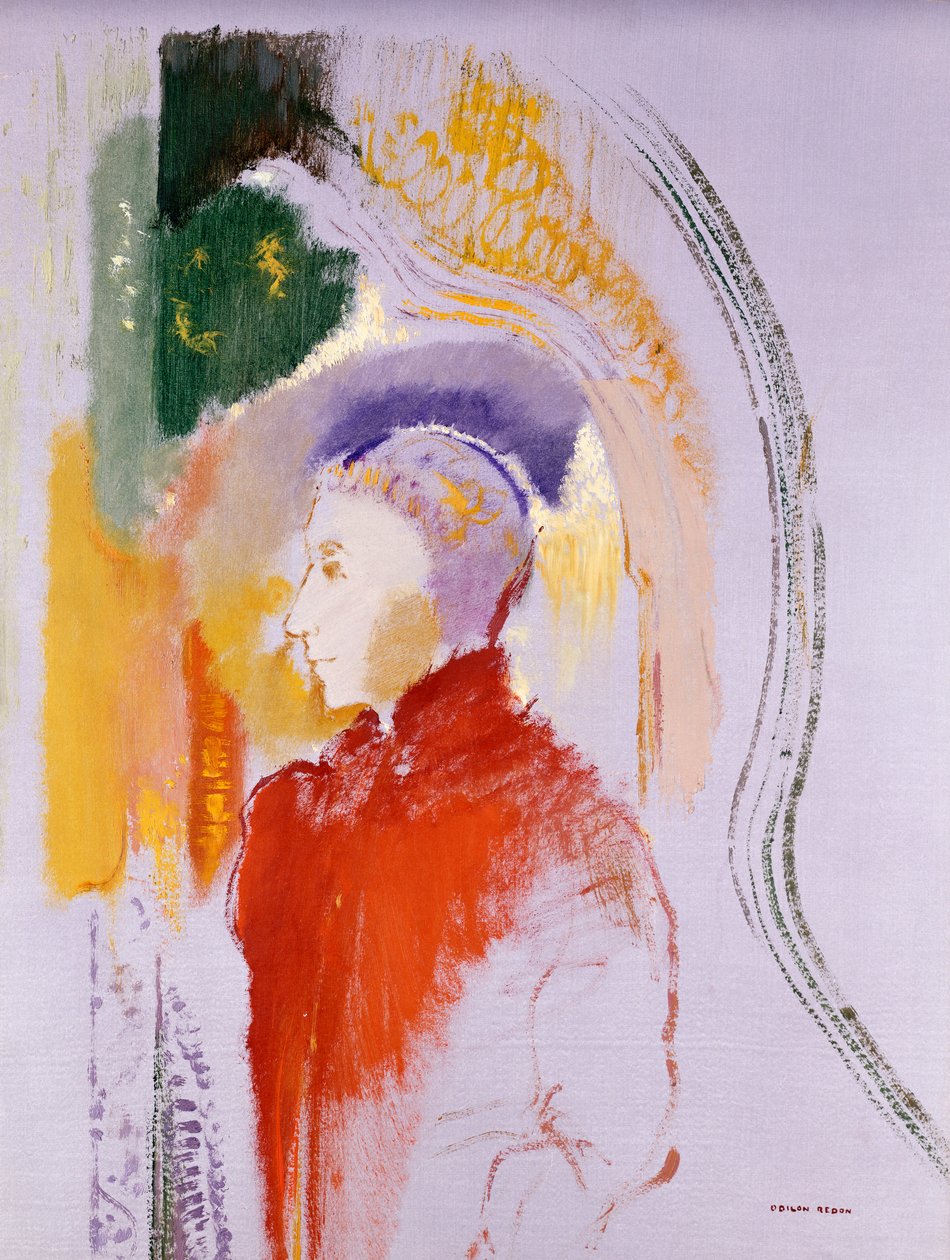 Personnage (olie på papir lagt om bord) af Odilon Redon