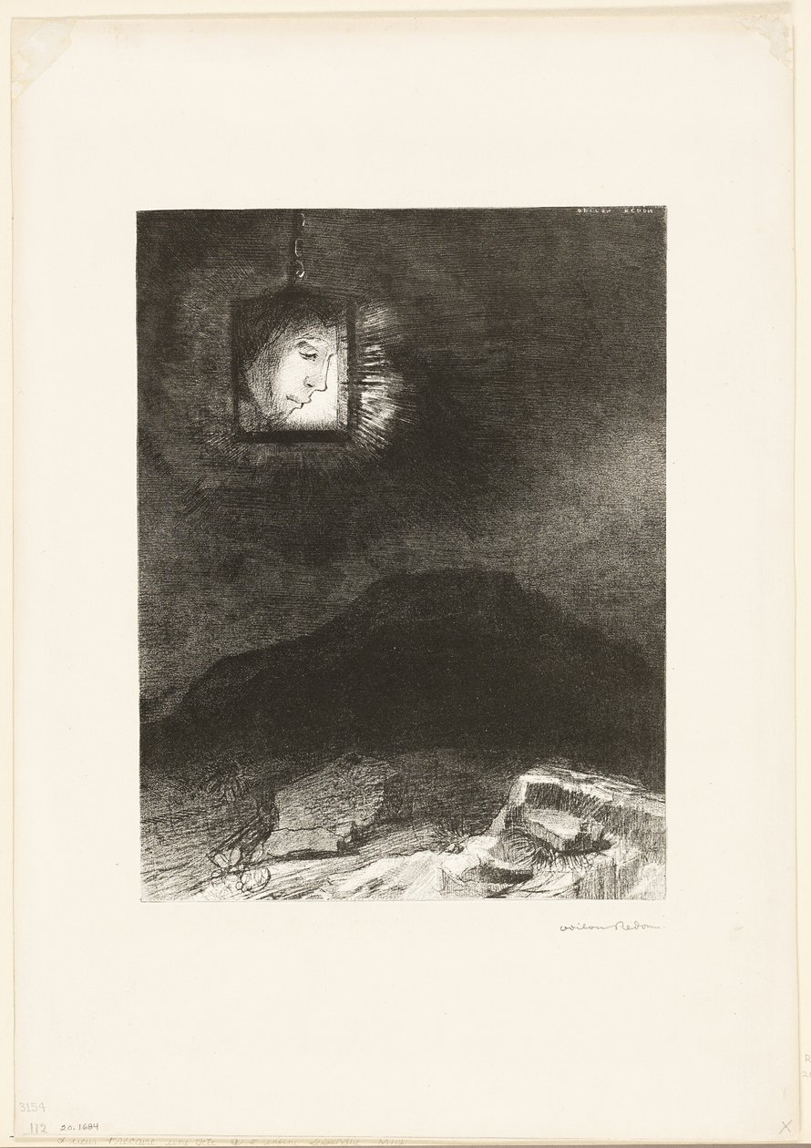 Precarious Glimmering, a Head Suspended from Infinity, plade 3 af 6 af Odilon Redon