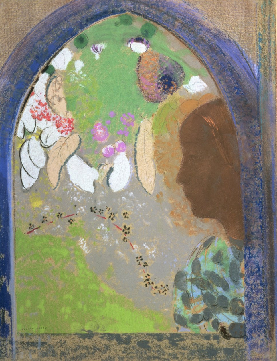 Profil af en kvinde ved et vindue, ca. 1912 (pastel på kort) af Odilon Redon