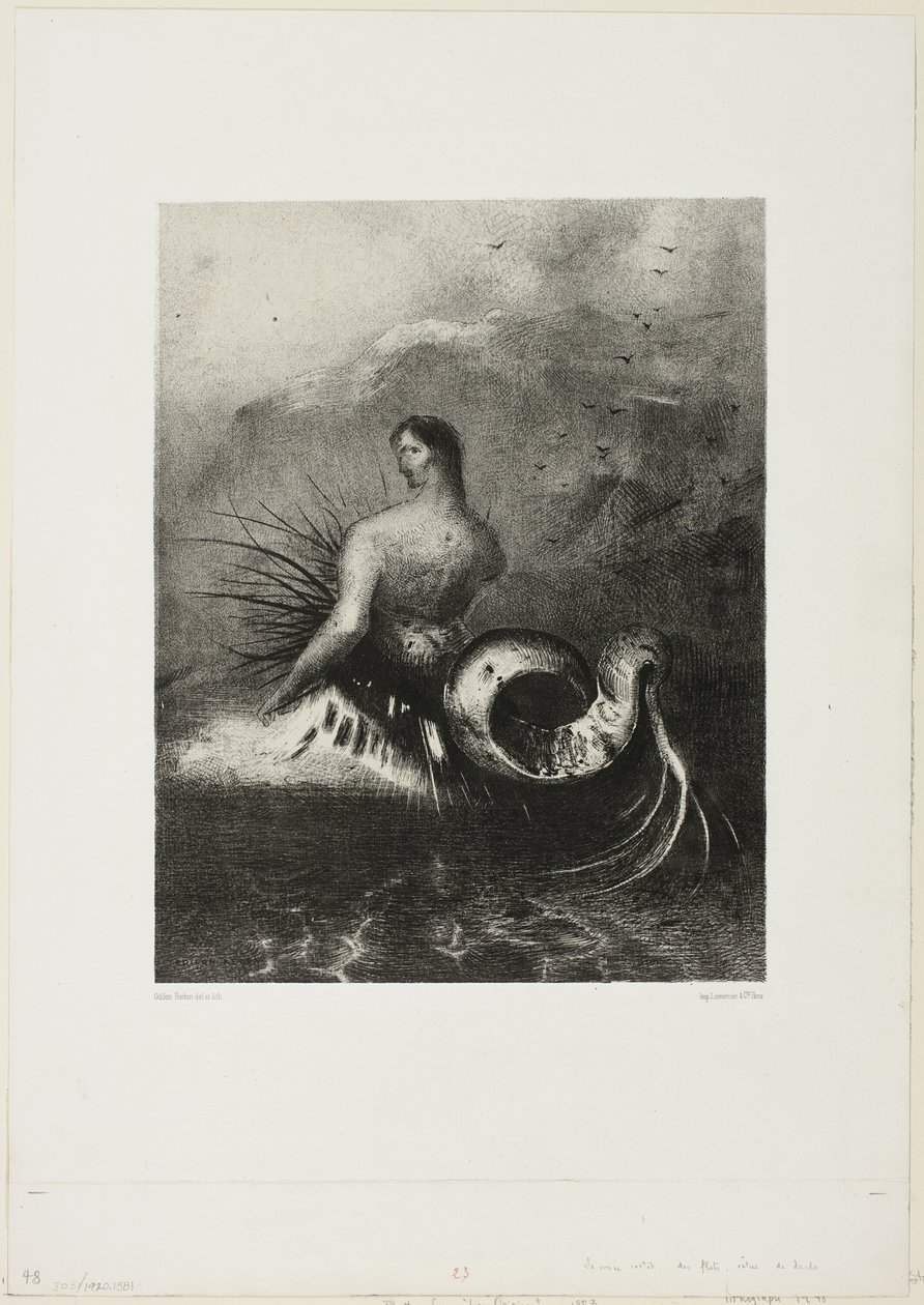 Siren Coming out of the Waves, Dressed in Flames, plade 4 af 8 fra "Les Origines" af Odilon Redon