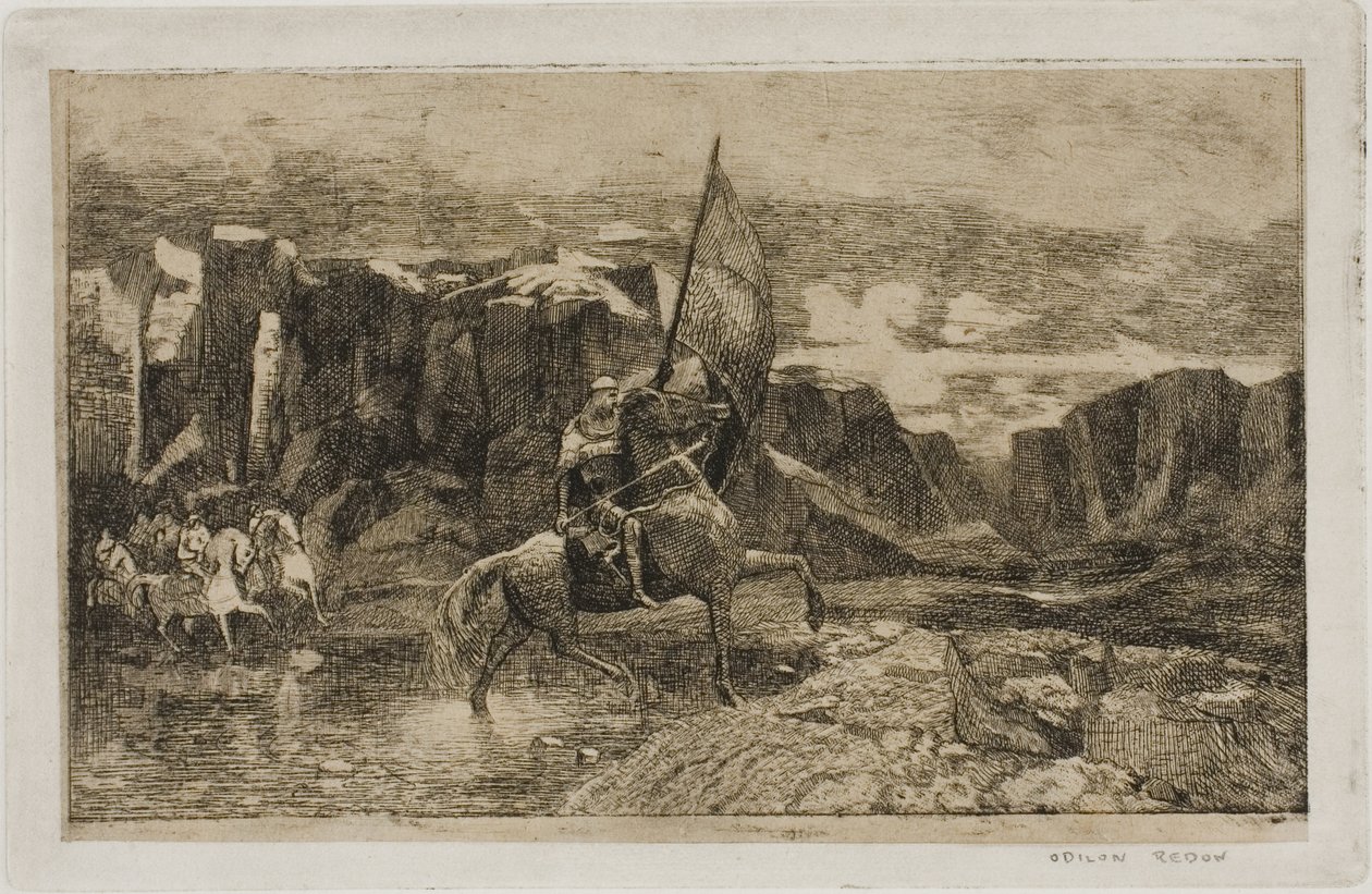Fanebærer krydser en strøm af Odilon Redon