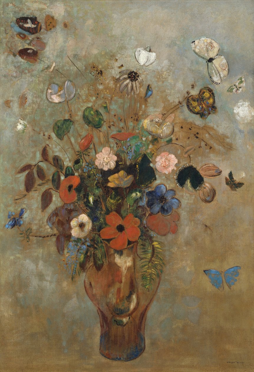 Stilleben med blomster af Odilon Redon