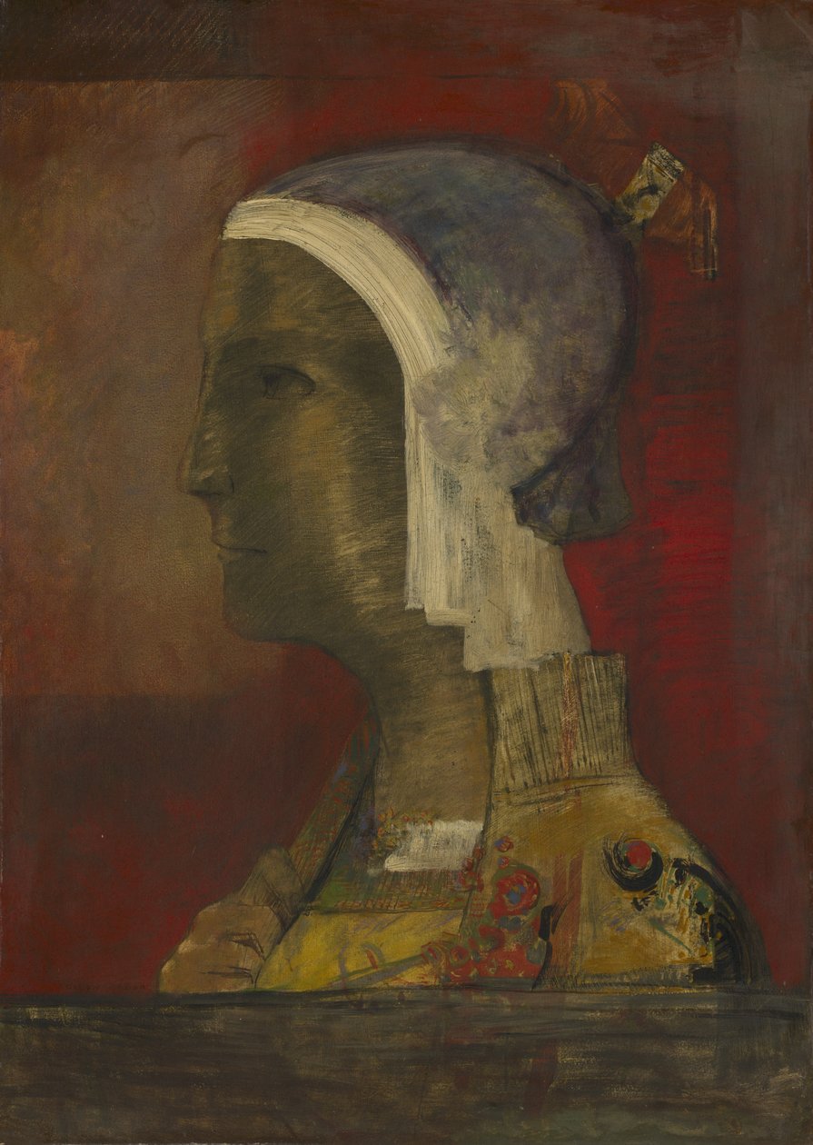 Symbolsk hoved, ca. 1890 (olie på papir monteret på lærred) af Odilon Redon