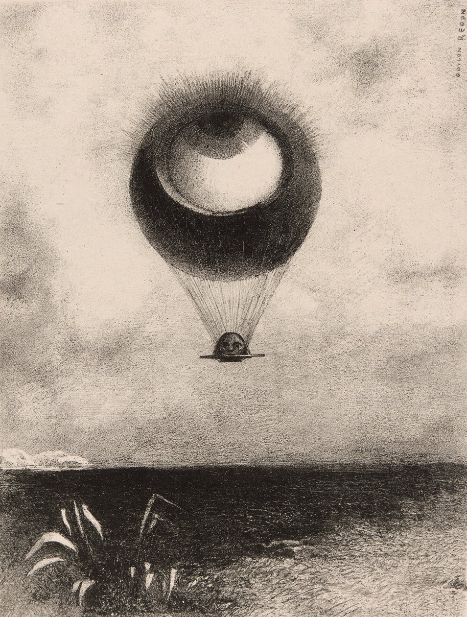 The Eye, Like a Strange Balloon Moves Towards Infinity, plade en fra To Edgar Poe af Odilon Redon
