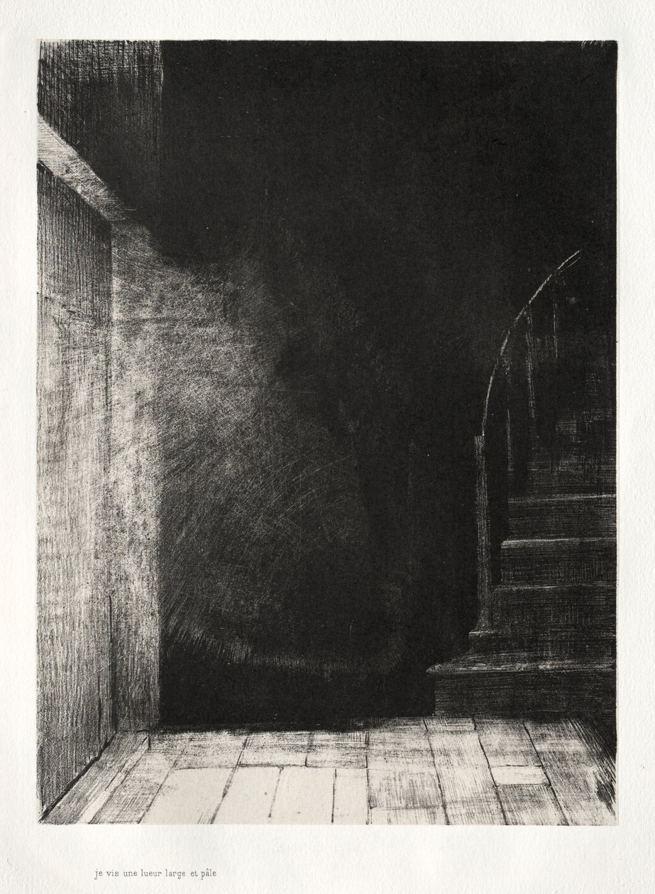 The Haunted House: We Both Saw a Large Pale Light, 1896. af Odilon Redon