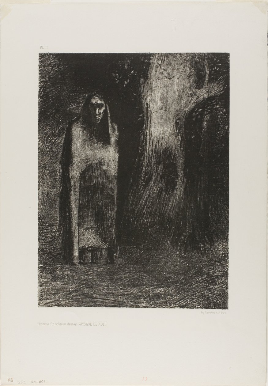 Manden var alene i et natlandskab, fra Night af Odilon Redon