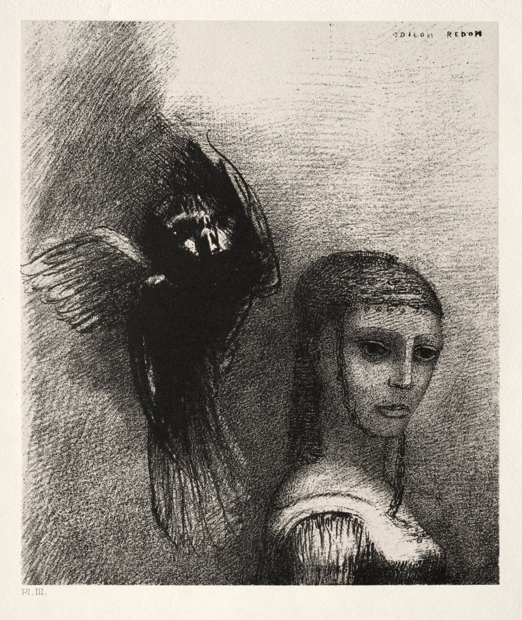 The Temptation of Saint Anthony First Series: And a Large Bird, Descending from the Sky..., 1888. af Odilon Redon