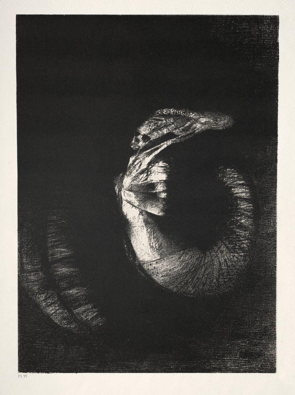 The Temptation of Saint Anthony First Series: It Is a Skull Wreathed with Roses..., 1888. af Odilon Redon