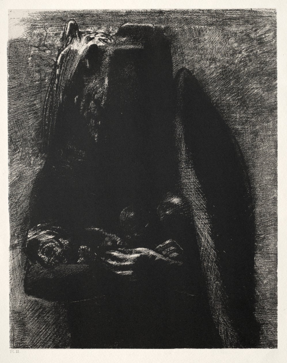 The Temptation of Saint Anthony Første serie: Det er djævelen, der bærer under hans to vinger, 1888. af Odilon Redon