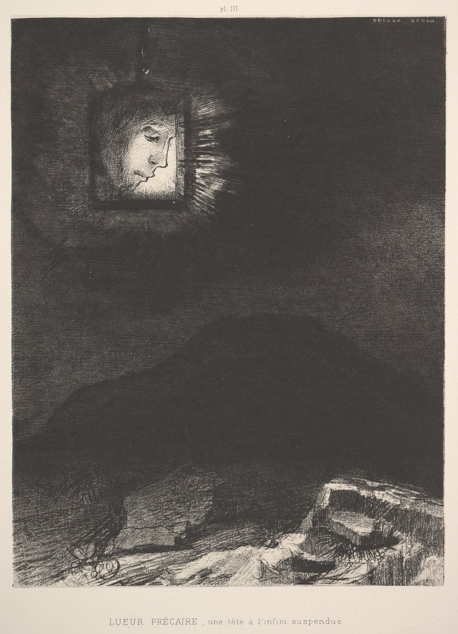 Det vage glimt af et hoved ophængt i rummet, 1891. af Odilon Redon