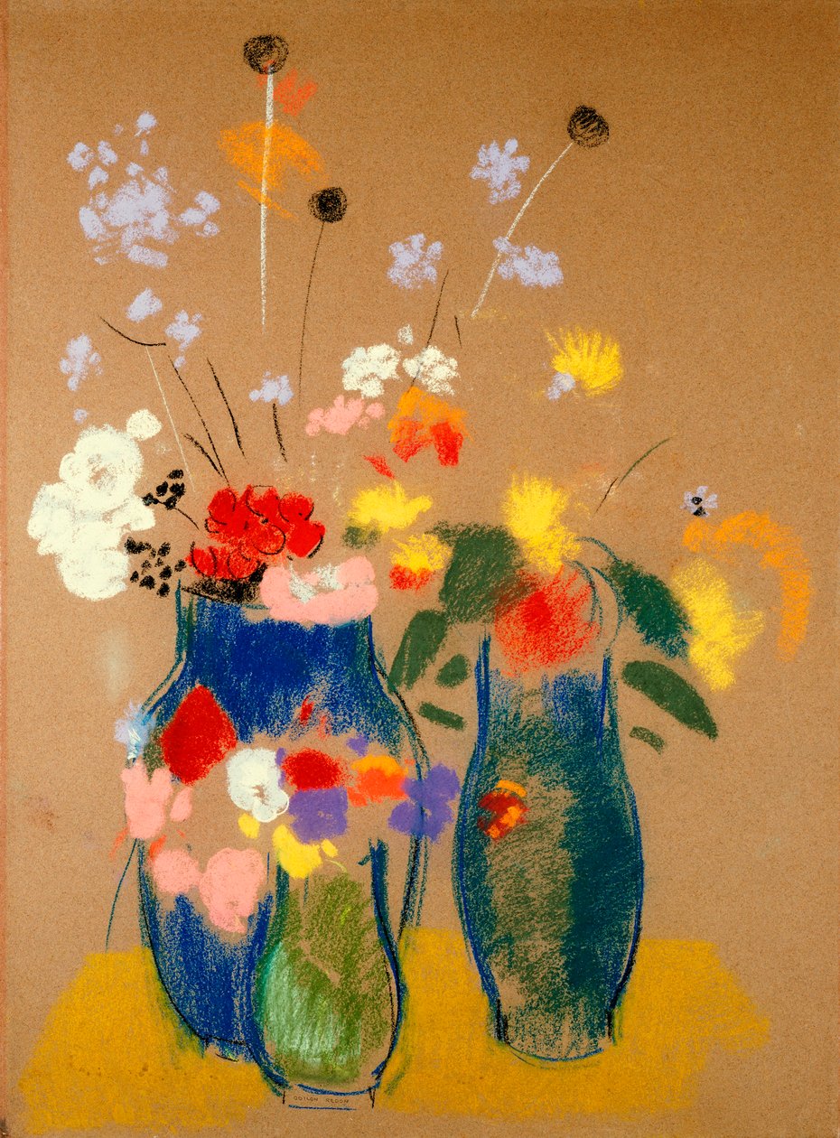 Tre vaser med blomster, ca. 1908-10 (pastel på papir) af Odilon Redon