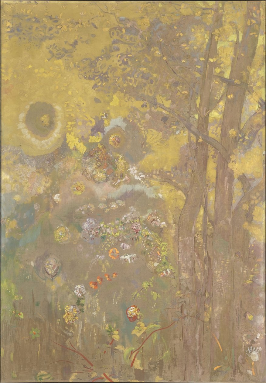 Træer på gul baggrund, 1901 af Odilon Redon