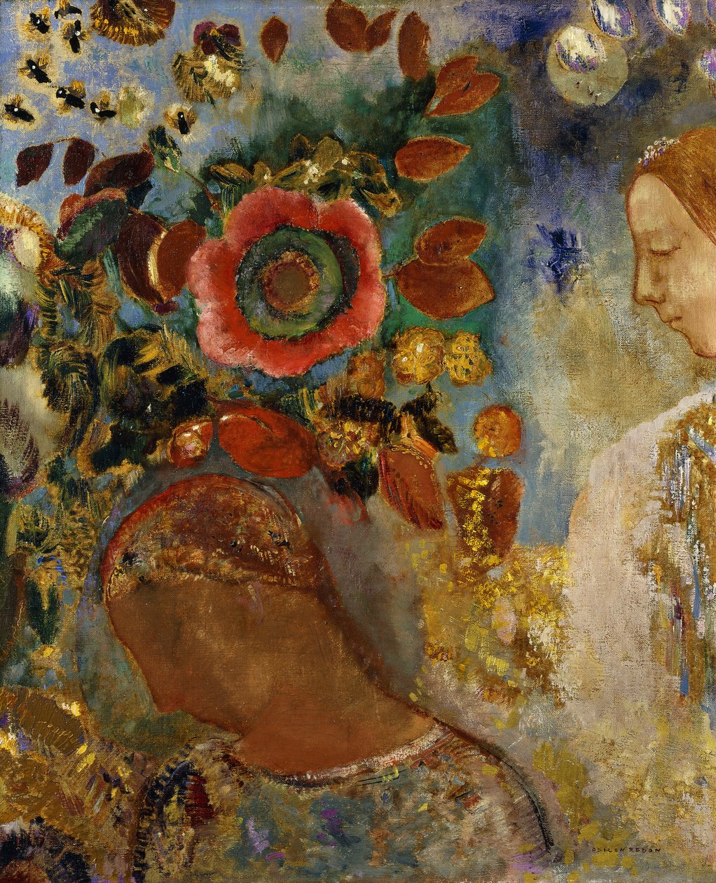 To unge Piger med Blomster; To unge piger i blomster, 1912 af Odilon Redon
