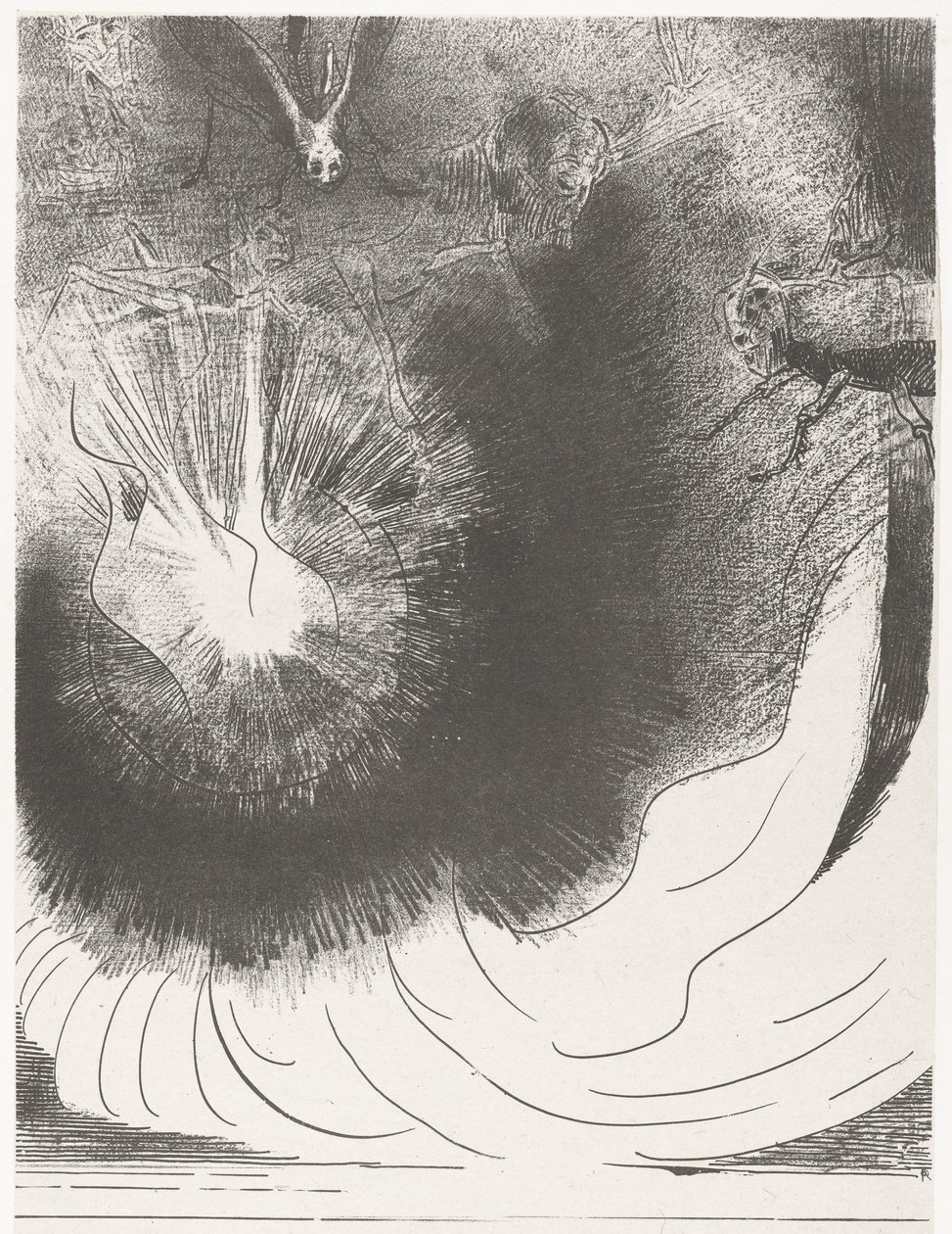 Ud af de himmel viel en stor ster og en stor stjerne faldt ned fra himlen og brændte som en fakkel (titel på objekt) Apocalypse of Saint John (serietitel) Openbaring van Johannes (serietitel) af Odilon Redon