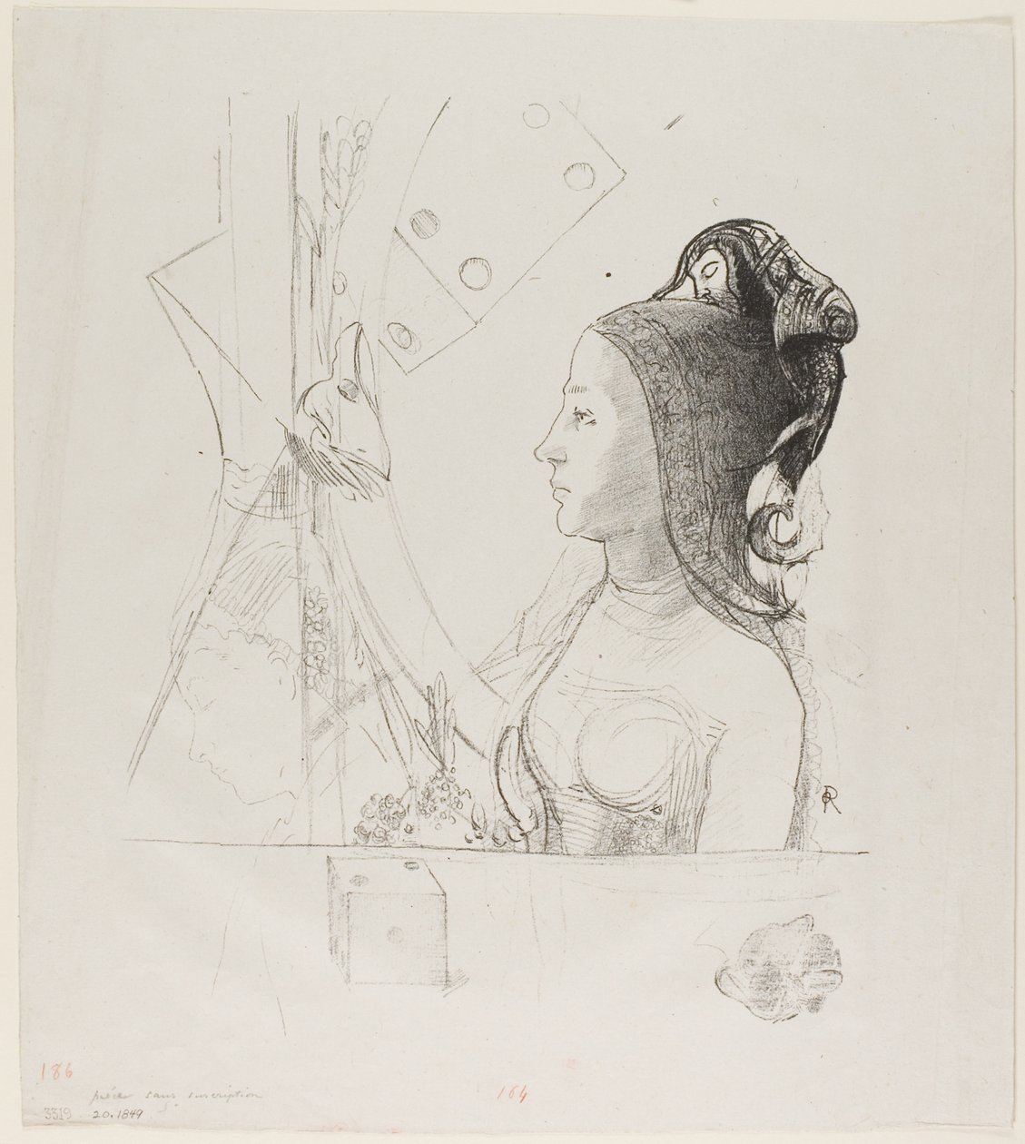 Uden titel prøvelitografi af Odilon Redon
