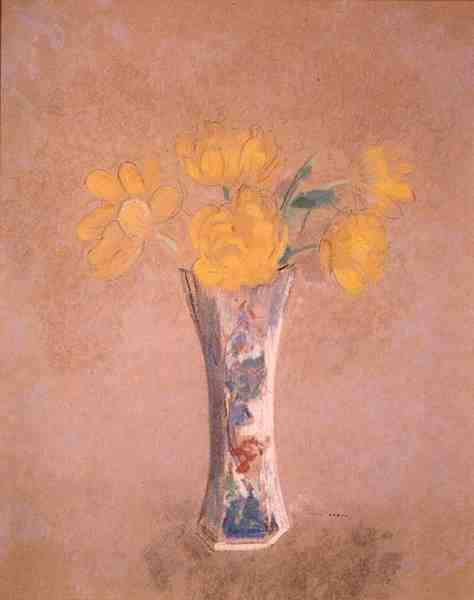 Vase med blomster (pastel på papir) af Odilon Redon