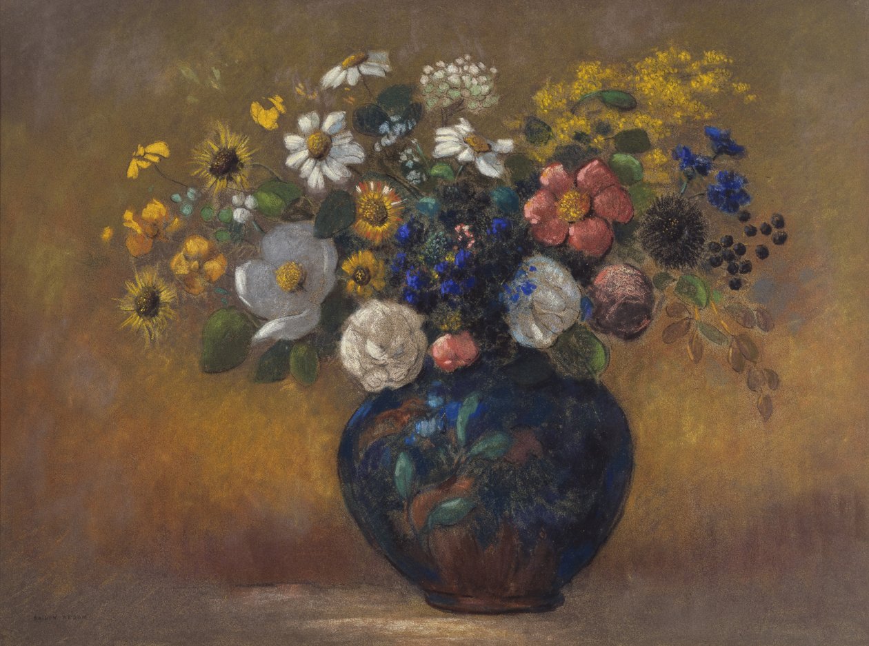 Vilde blomster i en vase, ca. 1910 (pastel på karton) af Odilon Redon