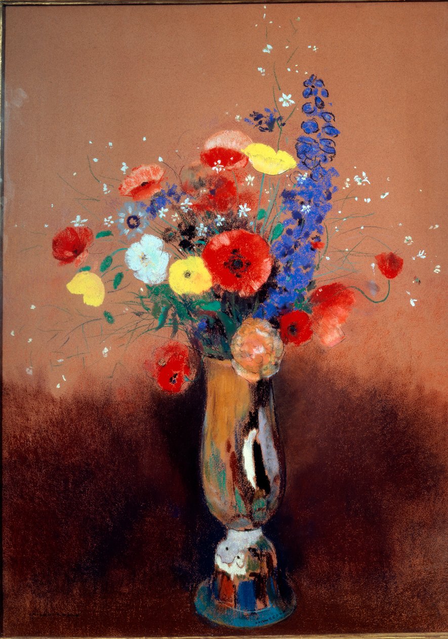 Vilde blomster i en langhalset vase, ca 1912 (pastel på papir) af Odilon Redon