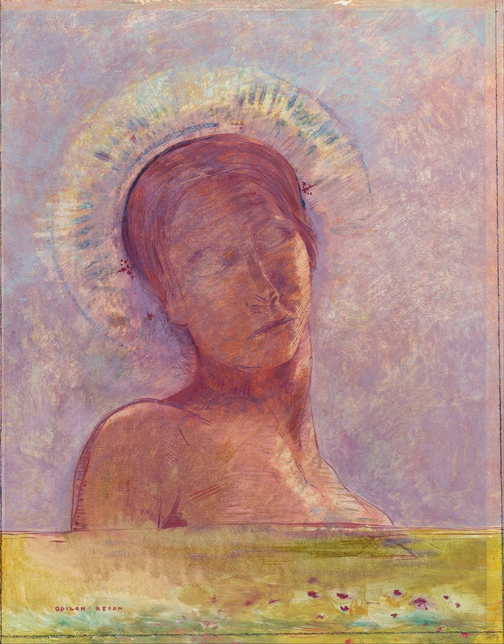 Yeux fermes - Closed Eyes - Painting by Odilon Redon Dani af Odilon Redon