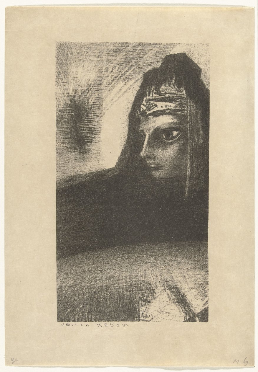 Sorte Sfinx sort krone af Odilon Redon