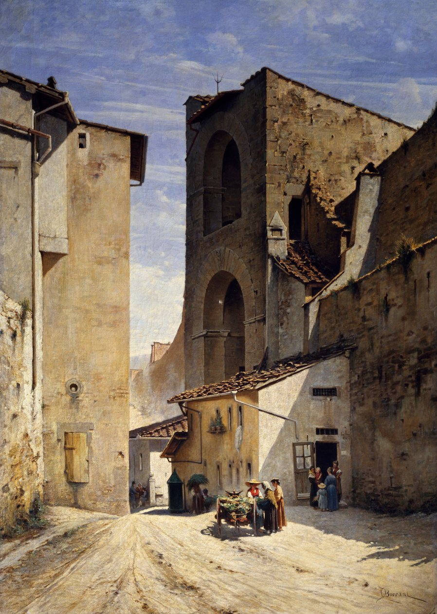 Porta San Niccolo i Firenze (olie på lærred) af Odoardo Borrani