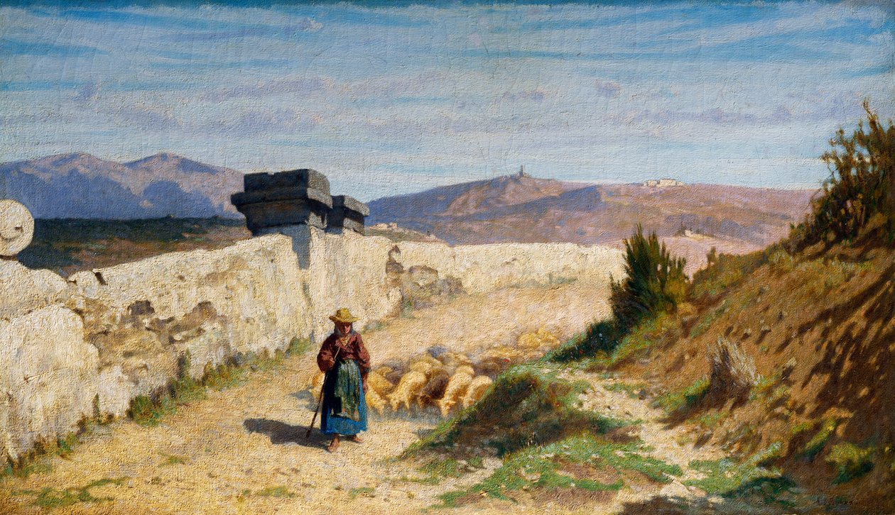 The Pecoraia (hyrdinde) (olie på lærred) af Odoardo Borrani