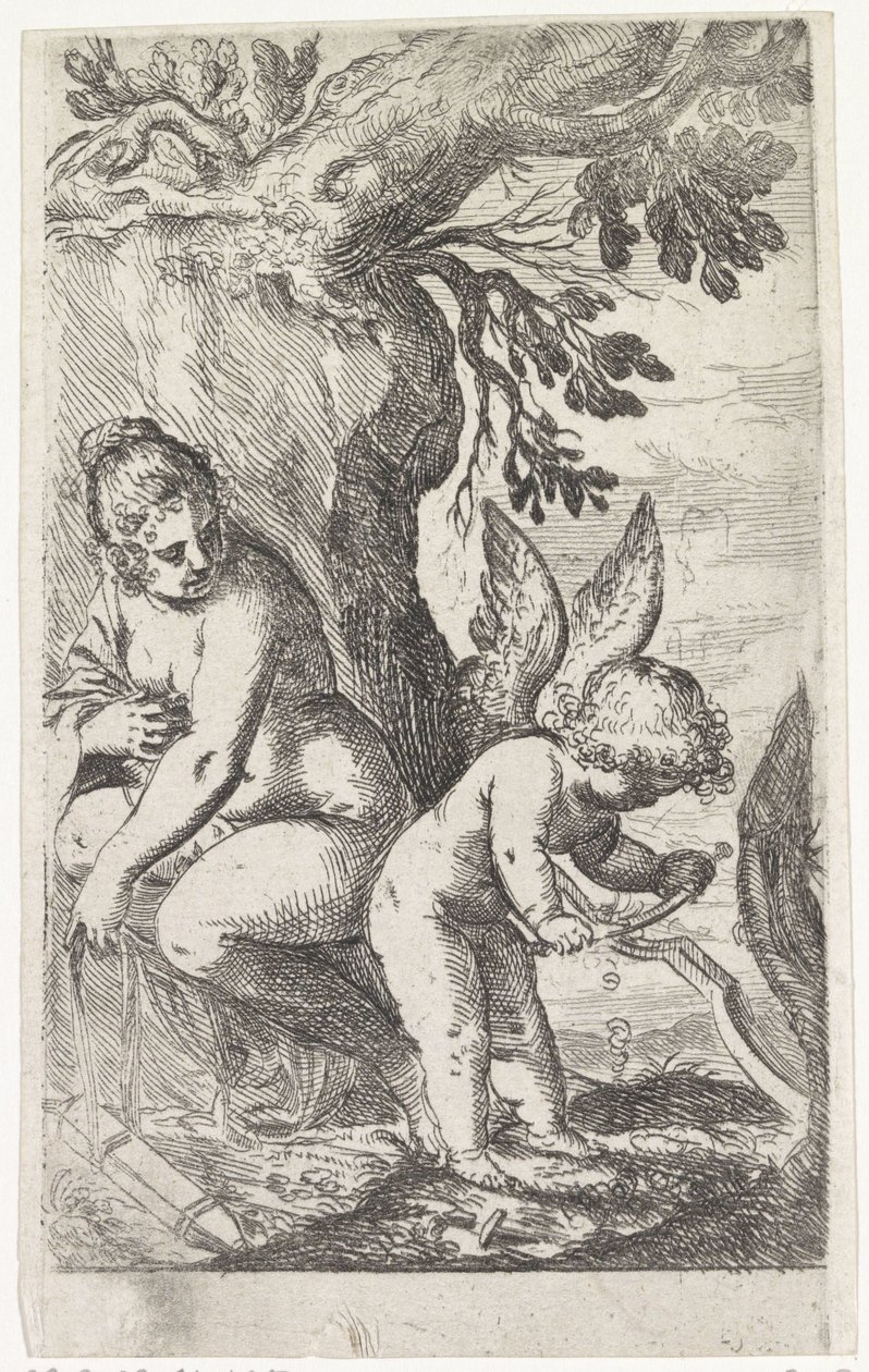 Venus ser på Amor og laver en bue Scener med Venus og Amor (serietitel) Scherzi d
