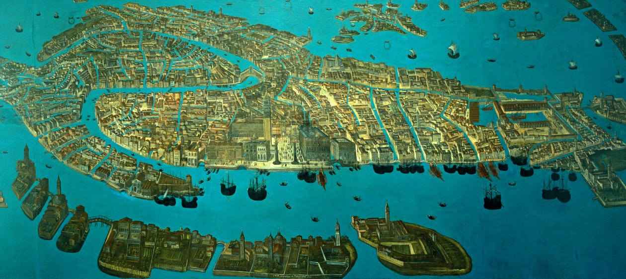 Plan over Venedig (akvarel på papir) af Odoardo Fialetti
