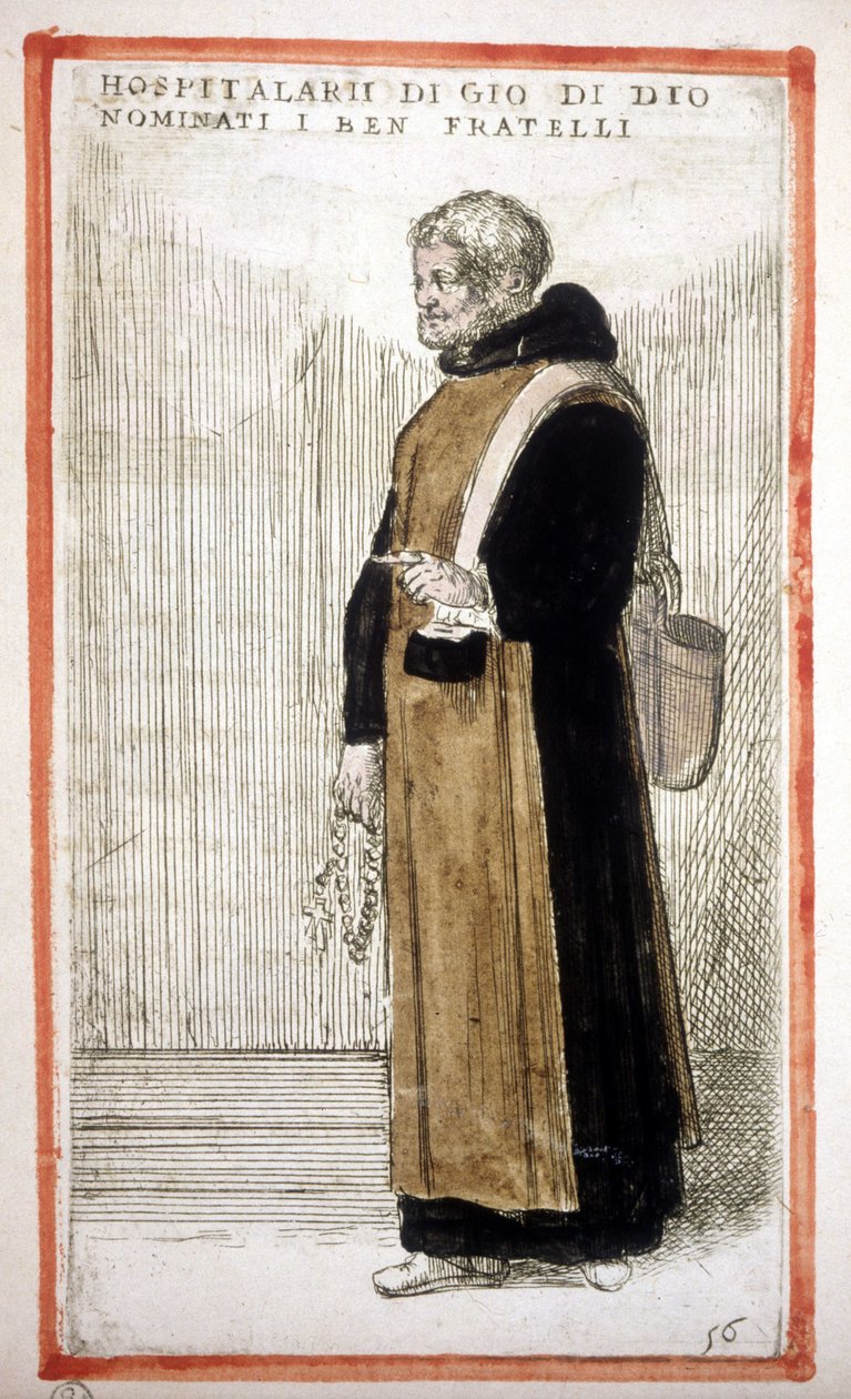 Religiøs orden: Hospital Brothers of Saint John of God. 1500-tals stik. Ifølge O. Fialetti. af Odoardo Fialetti